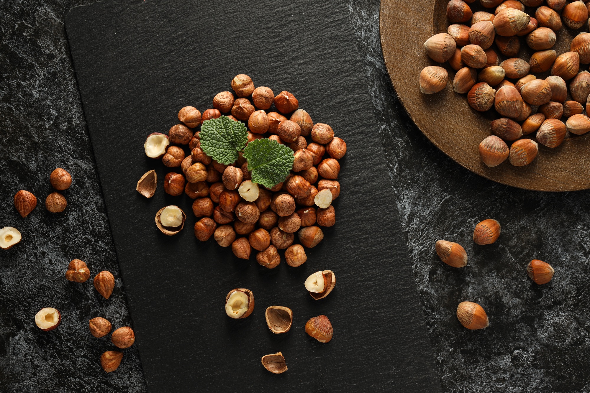 Healthy food and healthy nutrition concept, nuts - hazelnut